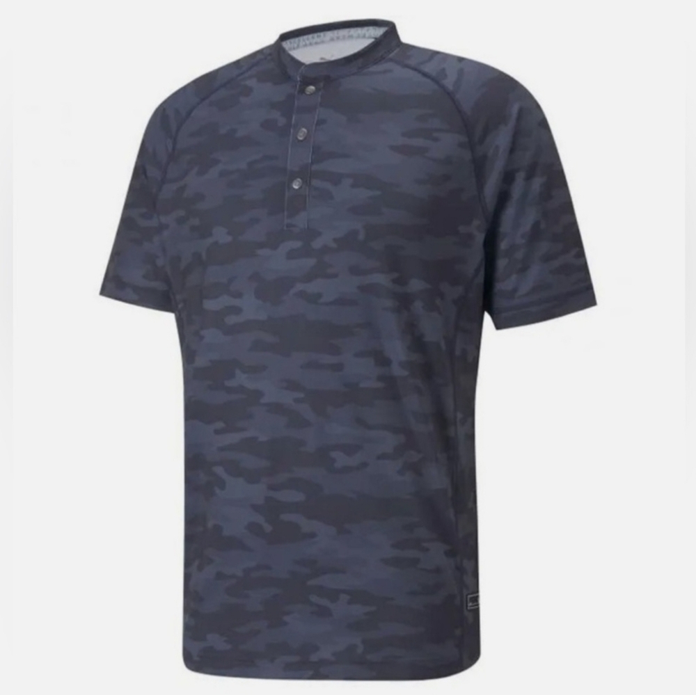 Puma Men's Navy Camo Mat Henley Cloudsoun Quarter Button Shirt Large - Picture 9 of 9